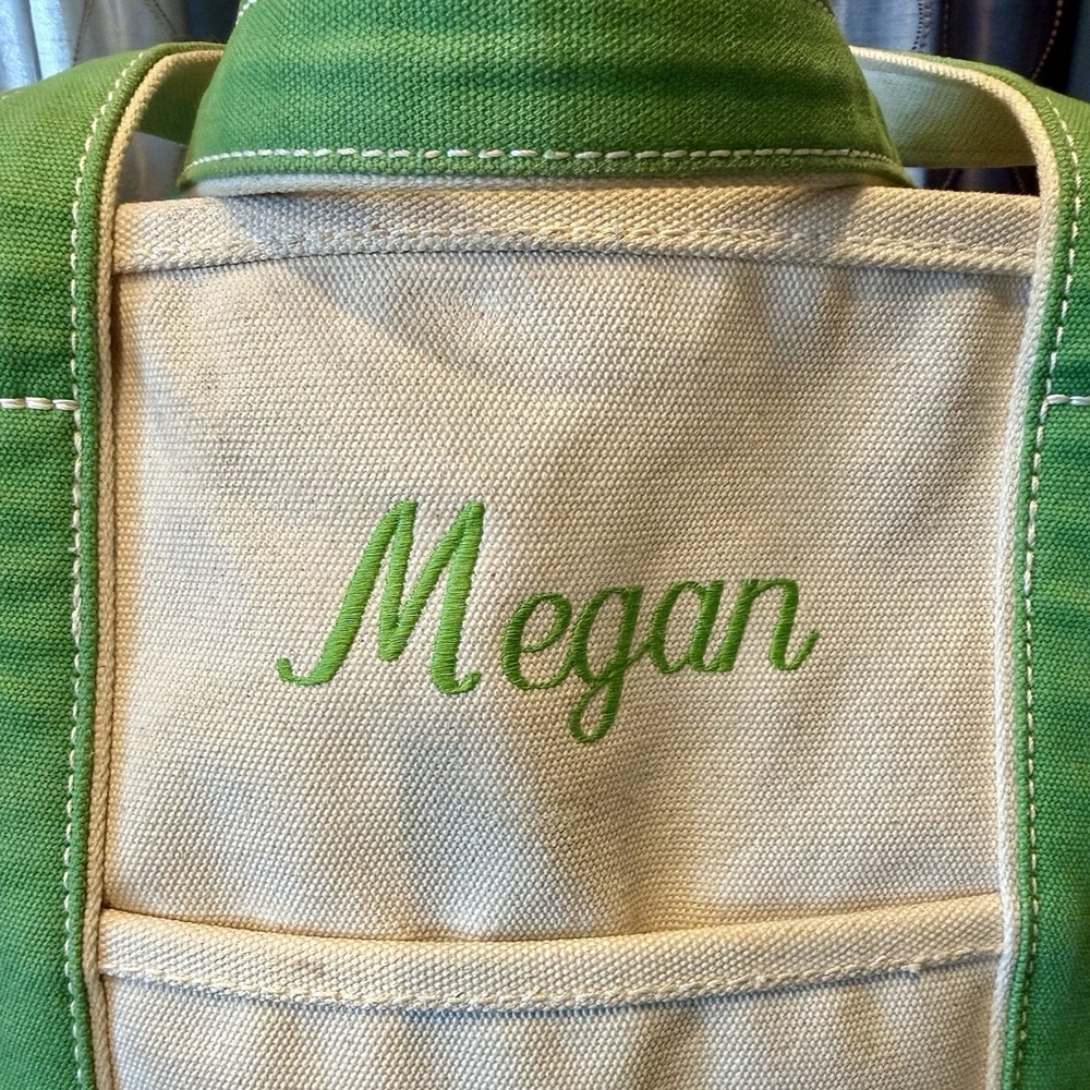 VTG Lands End 33x38 Green Natural MEGAN Canvas Boat Tote Bag Rare XL Open Top - Picture 6 of 10